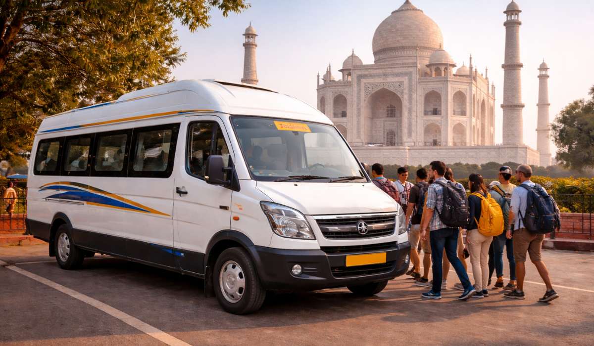 AC tempo traveller on rent in Agra near Taj Mahal for group travel