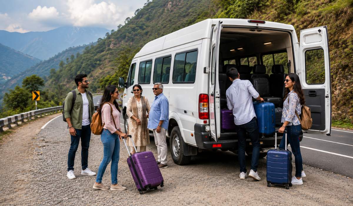 Group travelers loading luggage into a Force Traveller during a long-distance road trip