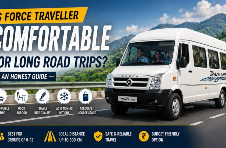 Force Traveller travelling on an Indian highway for a comfortable long road trip with group passengers
