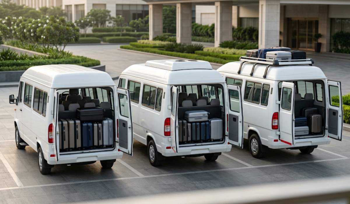 Luggage space comparison in 9 seater, 12 seater and 16 seater Tempo Traveller models
